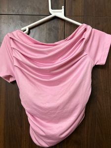 Pink Off-Shoulder Draped Top