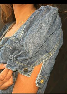 Denim Corset Top with Puff Sleeves