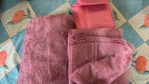 Pink Floral Embroidered Net UnStitched Suit