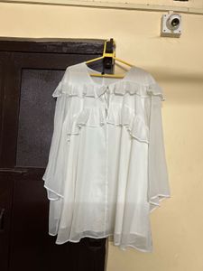 White Ruffle Sheer Dress