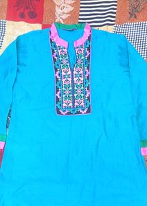 sky blue gala work kurti for women