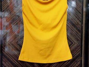 Ribbed Cowl Neck Sleeveless Top