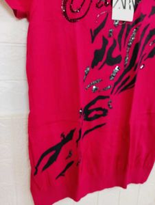 Red Embellished T-Shirt
