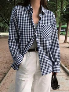 Korean Pintrest Blue Checkered Oversized Shirt
