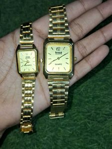 Elegant Gold Tone Women's and man Watches combo (2