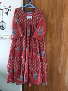 Tiered Floral Print Cotton Kurta