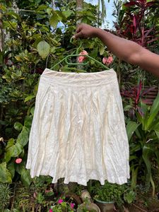 Cream Pleated Mini Skirt