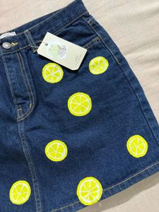 Cute Lemon Print Denim Skirt