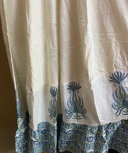 Elegant Cream Kurta with Blue Floral Embroidery