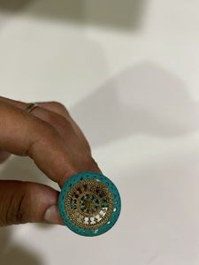 Teal & Gold Filigree Statement Ring