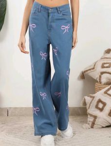 Shein Ribbon Detail Wide Leg Jeans