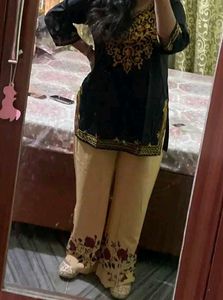 Embroidered Black Kurta Set with Palazzo