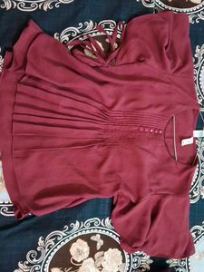 Maroon Pleated Top with Bell Sleeves