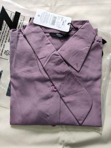 Lilac Button-Up Blouse with Bow Detail