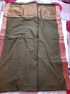 Olive Green Soft Cotton Saree