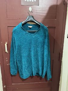 Teal V-Neck Textured Sweater