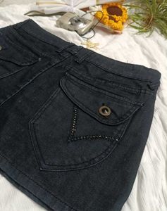Sparkly Black Denim Mini Skirt