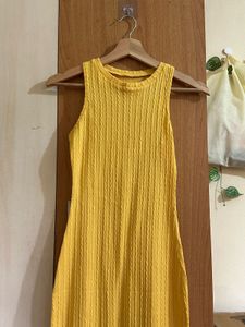 Yellow Ribbed Sleeveless Midi Dress