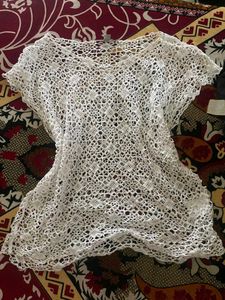 White Crochet half Sleeve Top