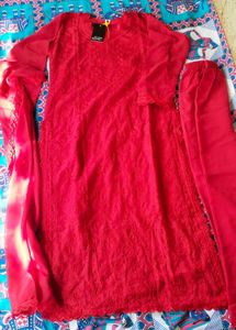 Beautiful Red Chikankari Kurta Set