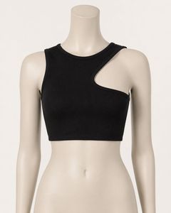Black Ribbed Cut-Out Crop Top