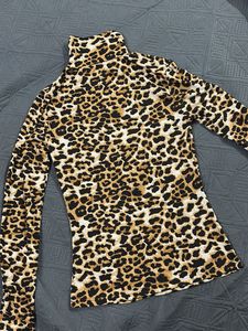 Leopard Print Turtleneck Top