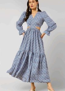 Stylish Blue Printed Maxi Dress