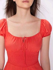 Coral Red Smocked Fit &amp; Flare Mini Dress