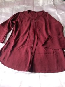 Korean Elegant Maroon Bell Sleeve Top