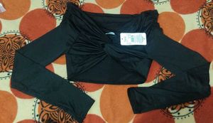 Black Long Sleeve Twist Front Top