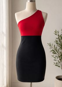 Chic One-Shoulder Colorblock Dress