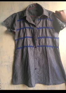 Gray Shirt with Blue Stripes