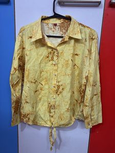 Yellow Tie-Front Printed Shirt