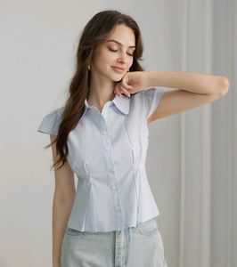 Elegant Light Blue Button-Up Top(SAVANA)