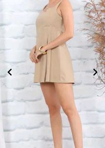 Chic Beige Square Neck Mini Dress