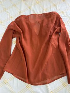 Chic rust orange Flowy Bell Sleeve Top