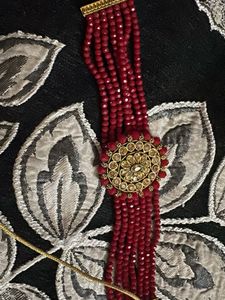 Stunning Red Beaded Choker Necklace Set