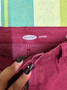 Mid-Waisted Burgundy Denim Shorts