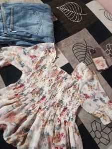 Boho Floral Smocked peplumtop with Puff Sleeves