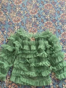 Designer Ruffled Net Top with sphegetti for Girls