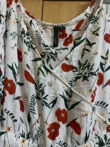 White Floral Print Top with Tie Waist