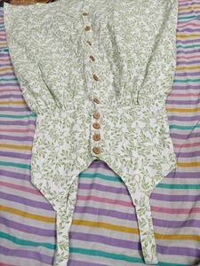 Leaf Print Button-Down Top