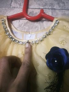 Golden Colour Frock For 6 To 9 Months Baby