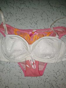 White Lace Bra & Pink Panty Set