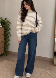 Cozy Striped Mock Neck Sweater