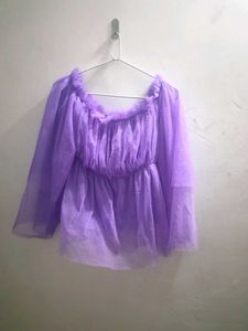 Sheer Lavender Off-Shoulder Top