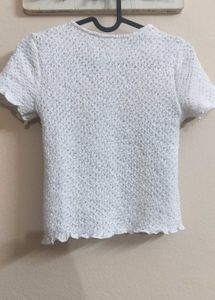 White Textured Short Sleeve Top