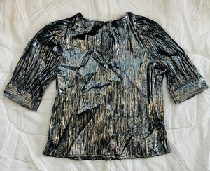 Sparkly Silver Puff Sleeve Top