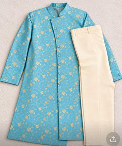 Light Blue Kurta with Cream Pajama Set