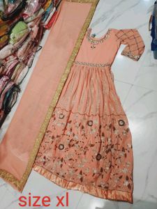 Peach Embroidered Anarkali Gown with Dupatta